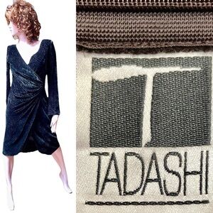 TADASHI Shoji Brown REPTILE Embossed VELVET Evening DRESS Size 8